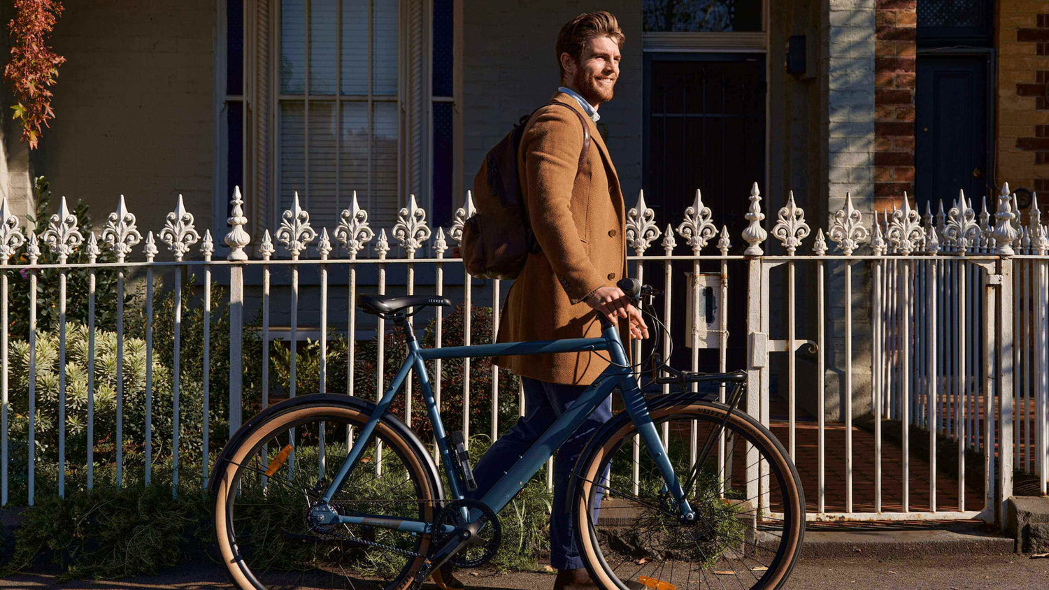Man walking with Amsterdam Bike Concrete Blue Man walking with Amsterdam Bike Concrete Blue