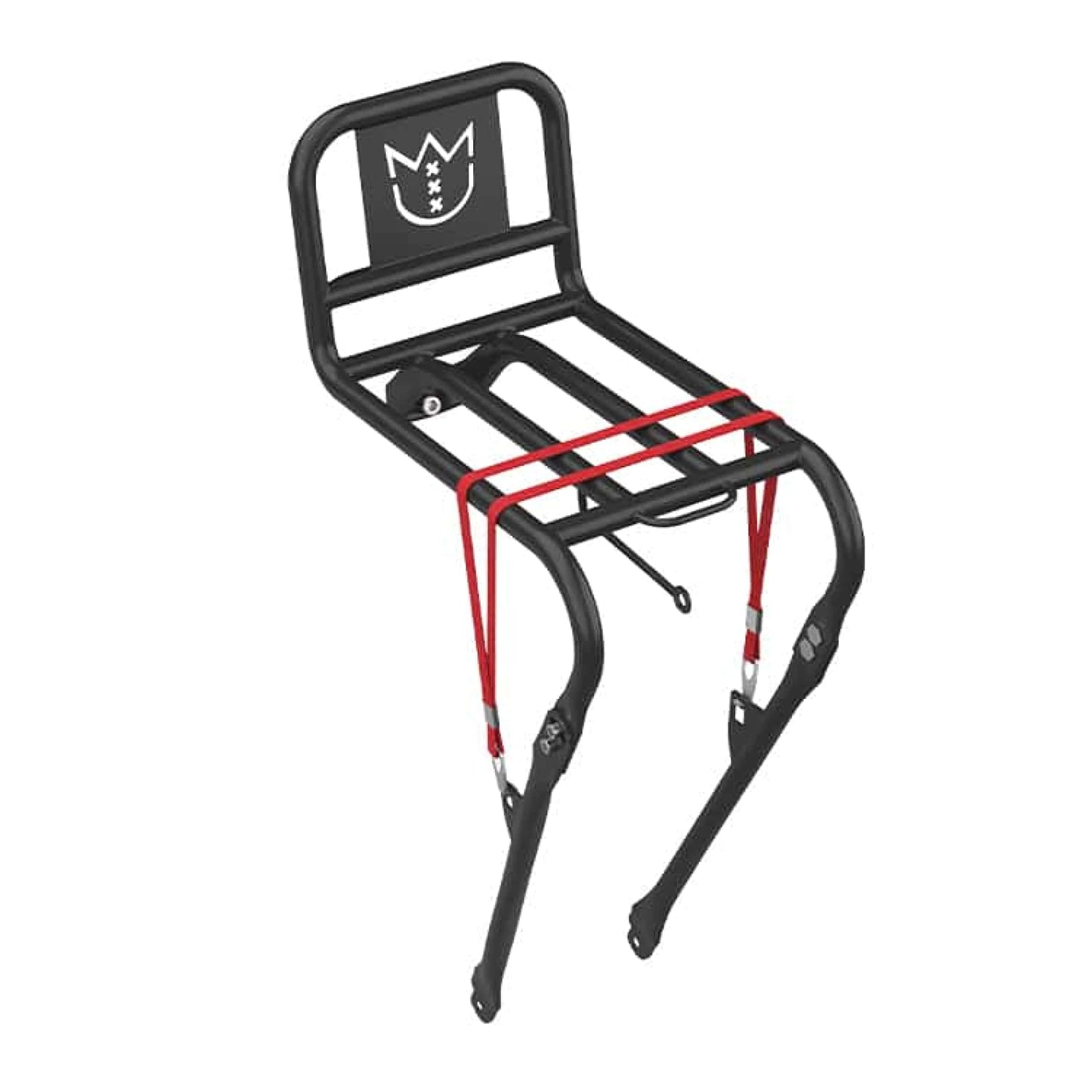 Dutch front Lekker Bikes rack in satin black with bungees
